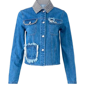Samantha Sipos Gingham Collar Embroidered "Girls"
Denim Jacket Size Medi…